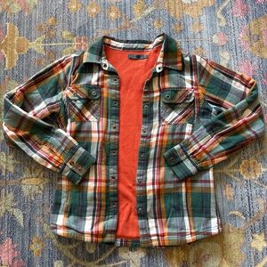Prana Green, Orange & White Plaid Kids Button-Down Shirt